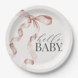 Beige Coquette Bow Girl Baby Shower Decor Paper Plate