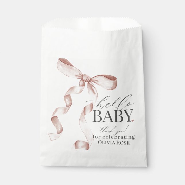 Beige Coquette Bow Girl Baby Shower Dessert  Favour Bags (Front)
