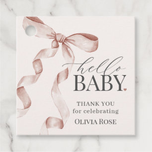 Beige Coquette Bow Girl Baby Shower Favour Tags
