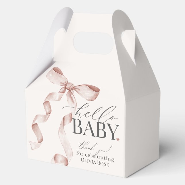 Beige Coquette Bow Girl Baby Shower Gift Favour Box (Front)