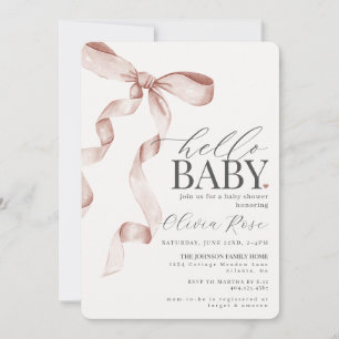 Beige Coquette Bow Girl Baby Shower Invite