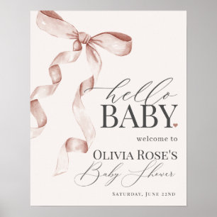 Beige Coquette Bow Girl Baby Shower Welcome Sign