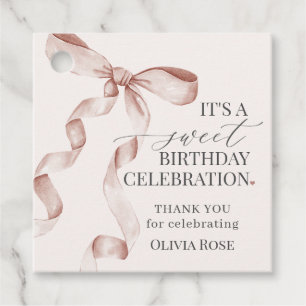 Beige Coquette Bow Girl Birthday Party Favour Tags