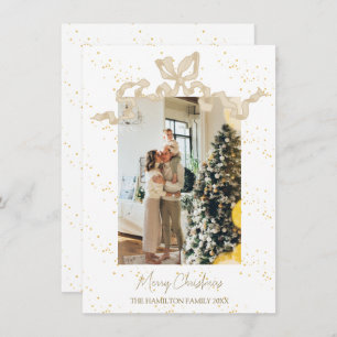Beige Coquette Bow Photo Christmas   Holiday Card