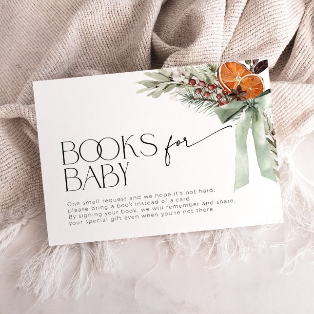 Beige Coquette Christmas Bow Books for Baby Shower Enclosure Card (Creator Uploaded)