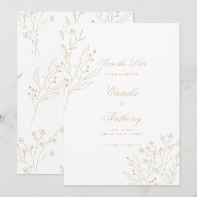 Beige Corner Floral Boho Wedding Invitation (Front/Back)