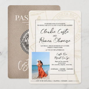 Beige Costa Rica Passport Wedding Invitation