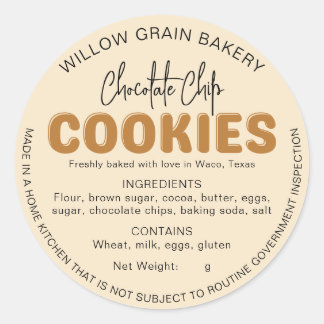 Beige Cottage Cookie Ingredient List Sticker