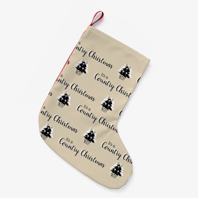 Beige Country Christmas Trees  Small Christmas Stocking (Front (Hanging))