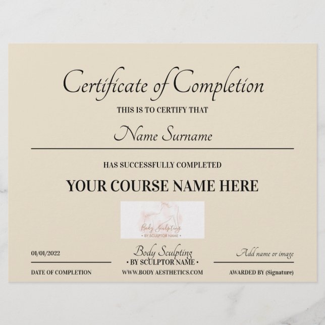 Beige course online certificate of completion (Front)
