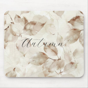 Beige Cream Autumn Leaves Mouse Mat