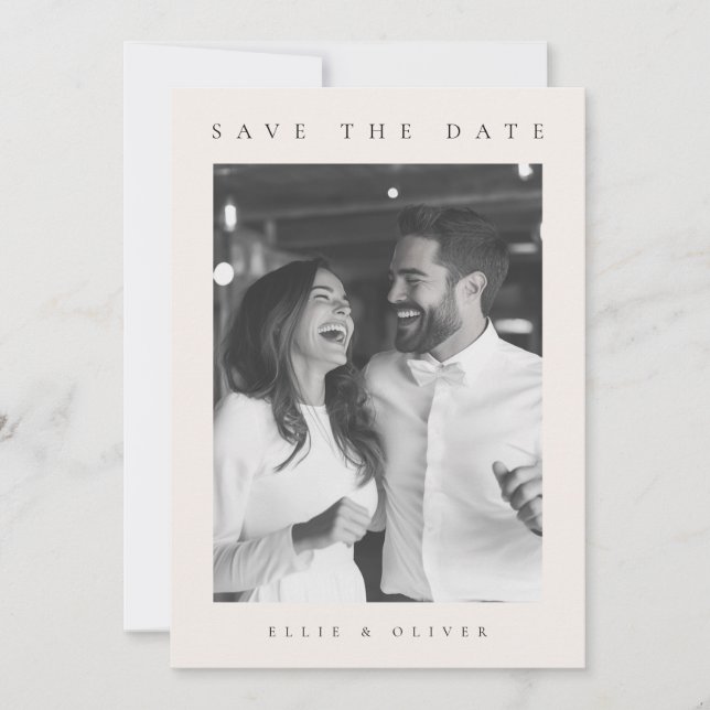 Beige Cream Boho Photo Save the Date Invitation (Front)