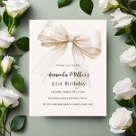 Beige cream bow elegant birthday invitation<br><div class="desc">A soft beige,  cream coloured background,  decorated with a large bow. Personalise and add a name and party details. 

1 sheet = 1 invitation printed edge to edge.</div>