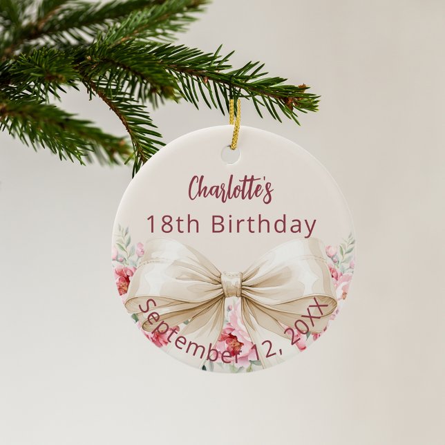 Beige cream bow florals birthday ceramic tree decoration (Creator Uploaded)