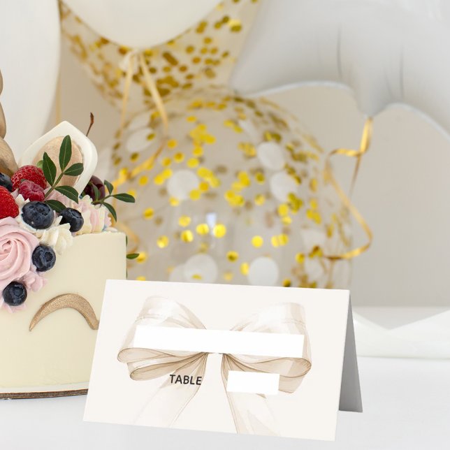 Beige Cream Bow Ivory Place Cards | Elegant Folded (Creator Uploaded)