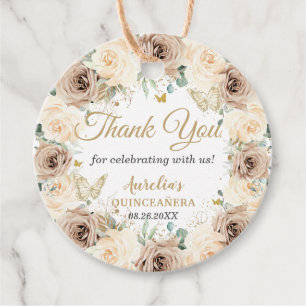 Beige Cream Champagne Floral Quinceañera Sweet 16 Favour Tags