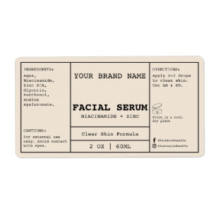 Beige Cream Facial Cosmetic 2 oz. Serum Label