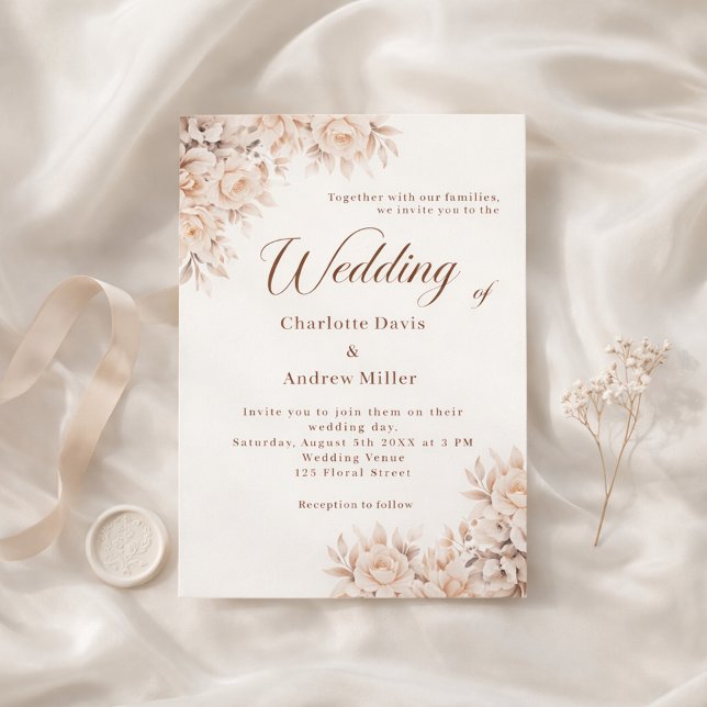 Beige cream flowers wedding invitation (Creator Uploaded)