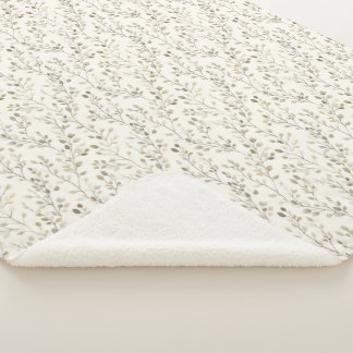 Beige Cream Gray Brown Botanical Leaves Neutral Sherpa Blanket