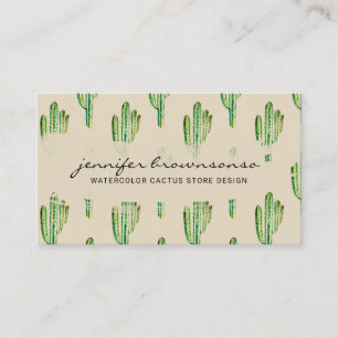 Beige Cream Green Flower Cute Cactus Business Card