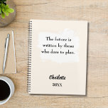 Beige cream inspirational quote 2026 planner<br><div class="desc">A beige,  cream coloured background,  with a white brush stroke. Inspiratiional,  motivational Quote:  The future is written by those who dare to plan.  Personalise and add your name and a year. Grey text.</div>