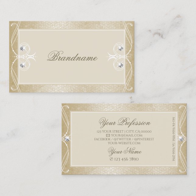 Beige Cream Mosaic Sparkle Jewels Ornate Ornaments Business Card (Front/Back)
