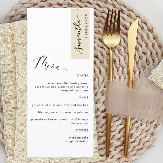 Beige Cream Personalised with Guest Name Elegant Menu (Creator Uploaded)