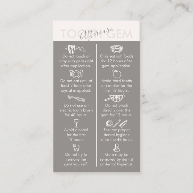 Beige Cream Physical Printed Tooth Gem Aftercare Business Card (Back)