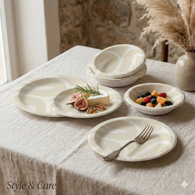 Beige Cream Simple Organic Pattern Paper Plate (Beige Cream Simple Organic Pattern Paper Bowls)