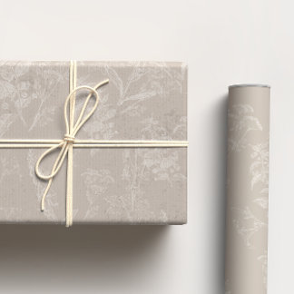 Beige & Cream Tonal Botanical Flower Line Art Wrapping Paper Sheet