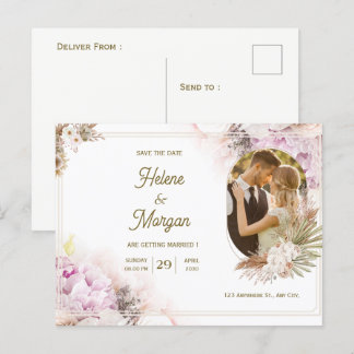 Beige Cream wedding invitation postcard