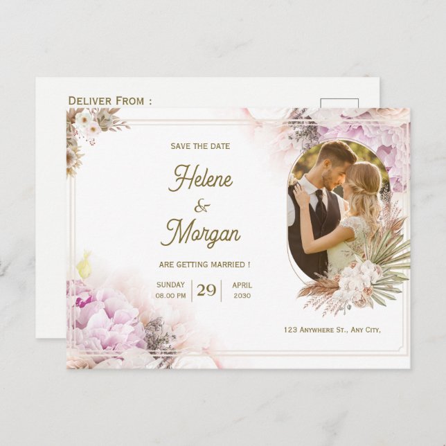 Beige Cream wedding invitation postcard (Front/Back)