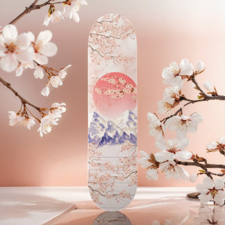 Beige Cream White Cherry Blossom Adult Youth Girly Skateboard