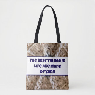 Beige Crochet BOHO Design Craft Yarn Quote Tote Bag