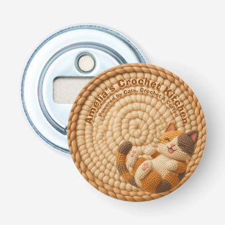 Beige Crochet Cat Mum Custom Name Kitchen Bottle Opener