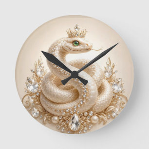 Beige Crystal Snake Crown Pendant Art Round Clock