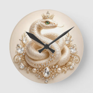 Beige Crystal Snake Crown Pendant Art Round Clock