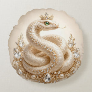 Beige Crystal Snake Crown Pendant Art Round Cushion