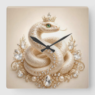 Beige Crystal Snake Crown Pendant Art Square Wall Clock