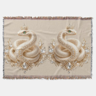Beige Crystal Snake Crown Pendant Art Throw Blanket