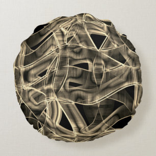 Beige curved ribbons, contrasted relief lines round cushion