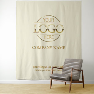 Beige Custom Business Logo Trade Show Backdrop Tapestry