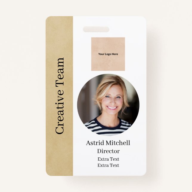 Beige Custom Company Modern Employee ID Badge (Front)