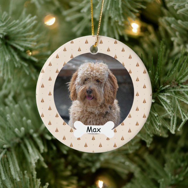 Beige Custom Pet Puppy Dog Photo Ceramic Tree Decoration (Tree)