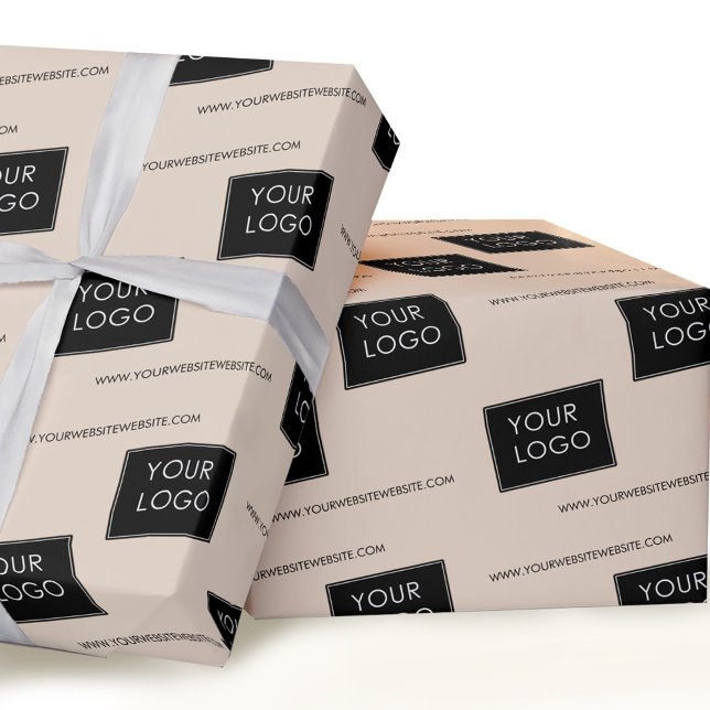 Beige Customisable Logo Website Business Company  Wrapping Paper (Creator Uploaded)