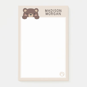 Beige Cute Bear & Paws Add Your Name Post-it Notes