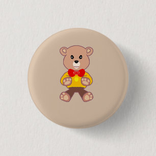 Beige Cute Bowtie Teddy Bear Button