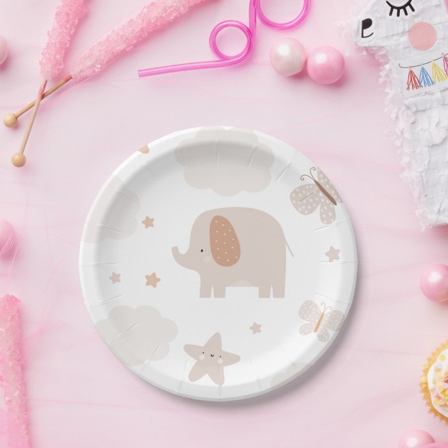 Beige Cute Elephant  Paper Plate (Creator Uploaded)