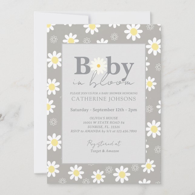 Beige Daisy Baby in Bloom Shower Invitation (Front)
