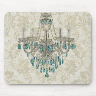 beige Damask French Country blue Chandelier Mouse Mat